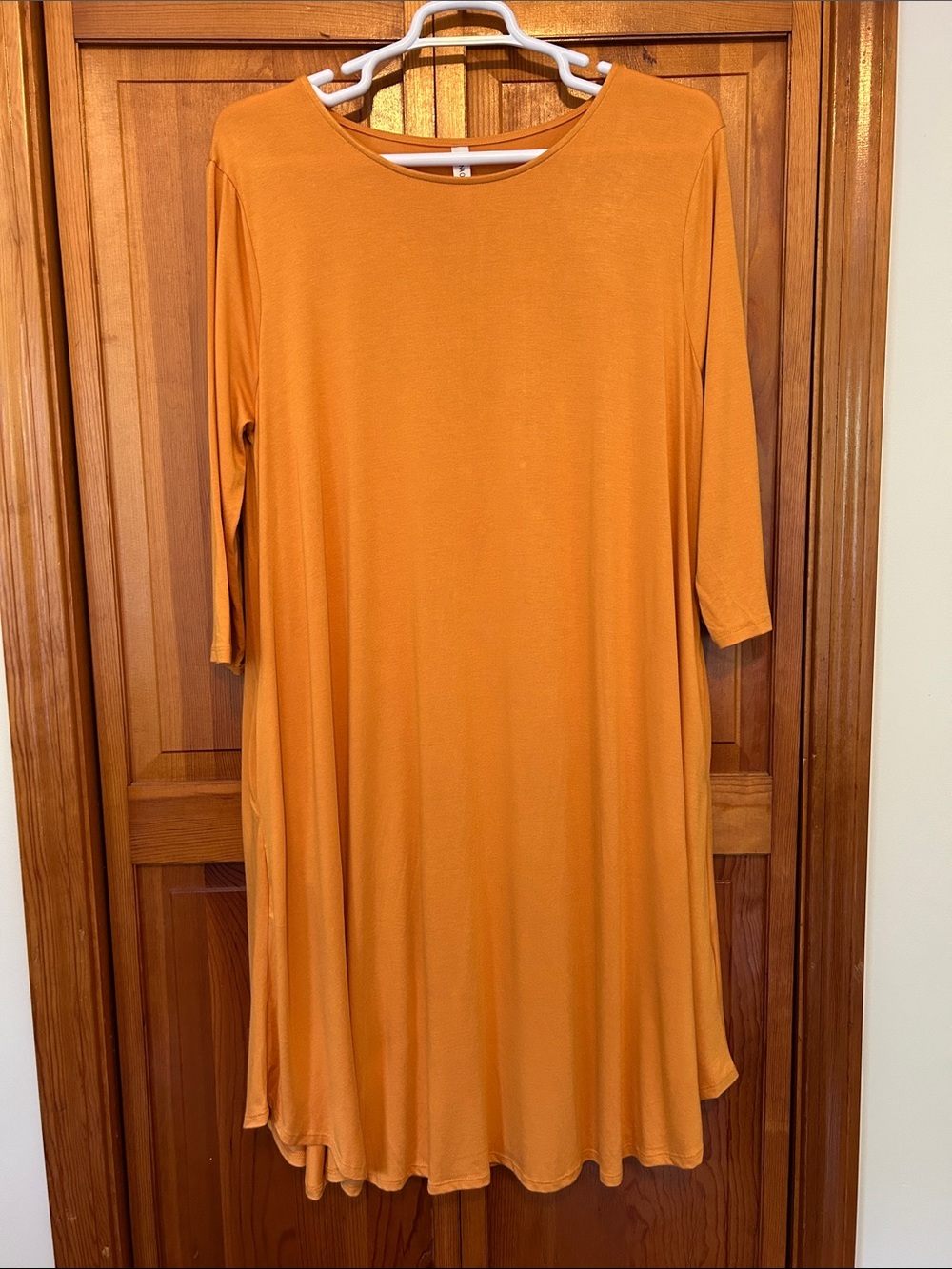 Zenana Mustard Yellow Midi Swing Dress Plus 3X 3/4 Sleeve Soft Stretch New